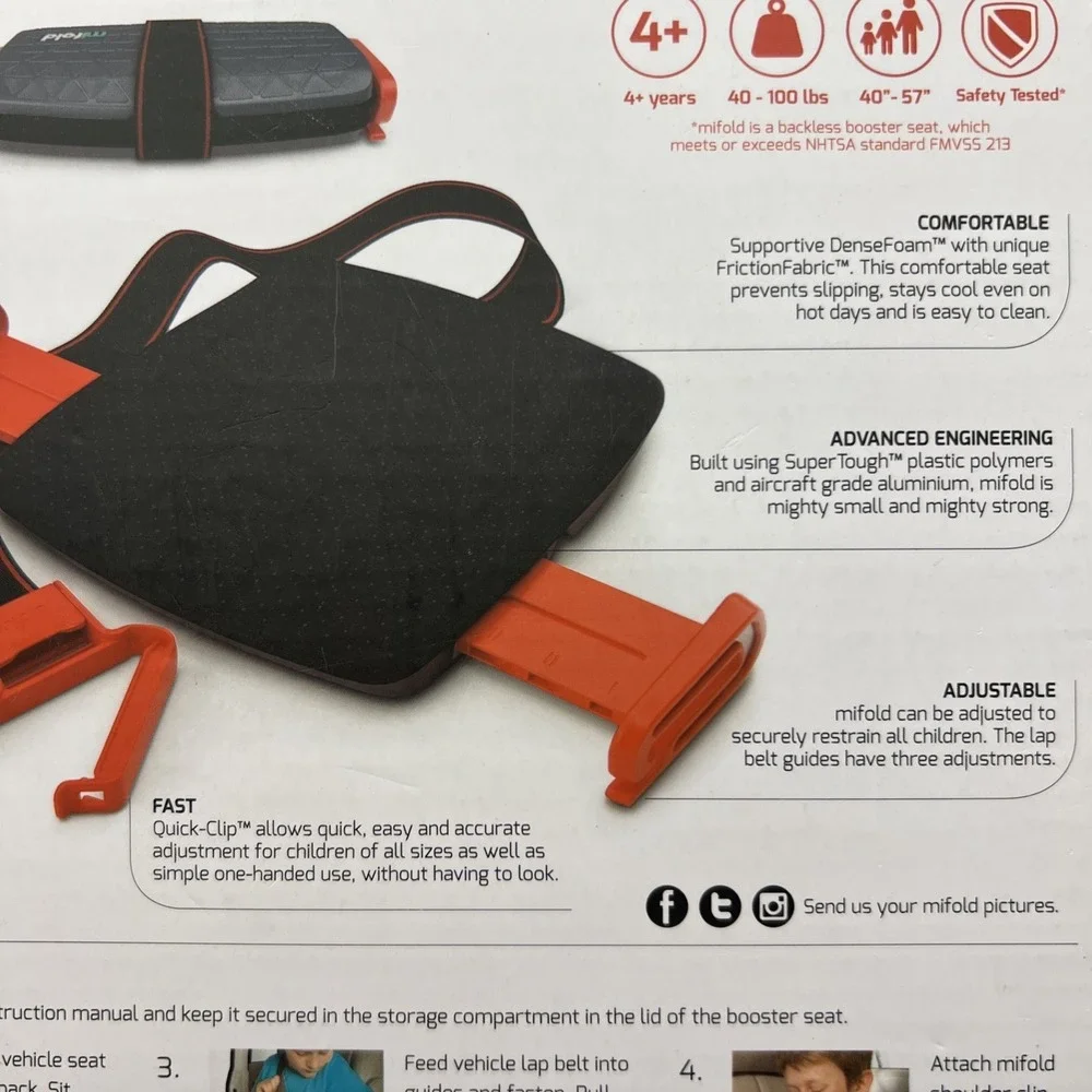 mifold  grab & go Car Booster Seat Slate Gray Compact and aged 4+ 40-100lbs